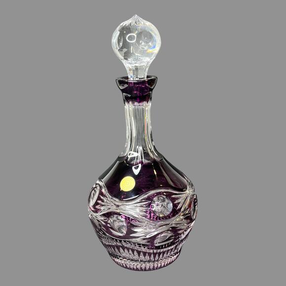 Vintage CRYSTAL SPIRIT DECANTER 12” Bohemian Czech Hand Cut Purple Glass Bottle - Picture 1 of 8